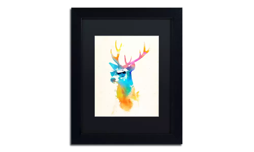 Robert Farkas 'Sunny Stag' Matted Black Framed Art - Primary Image