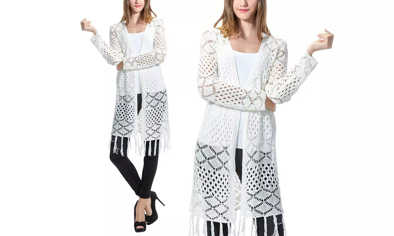 Women's 100% Cotton Sexy Crochet Top with Fringe - Primary Image