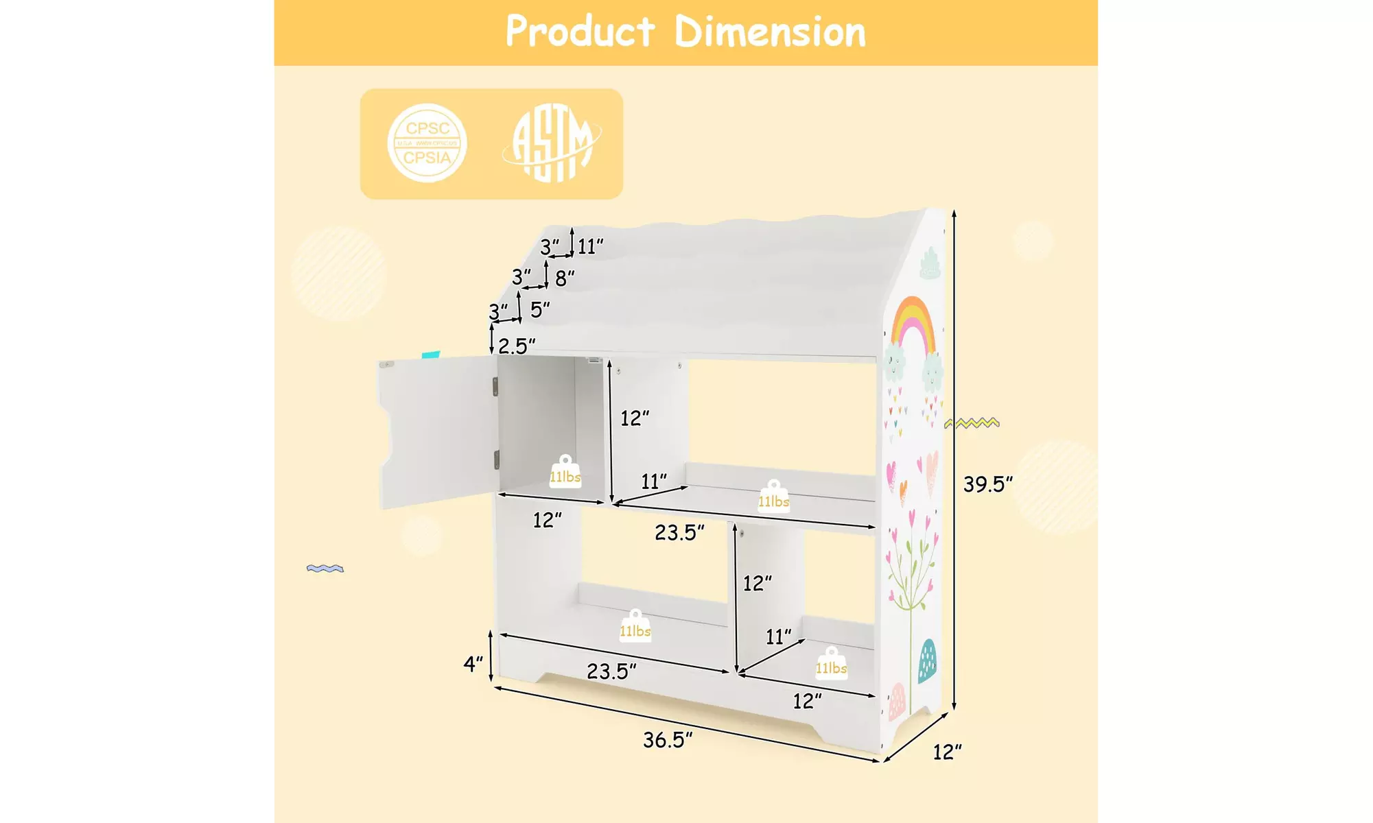 Costway Toy Storage Organizer Display Stand 3-In-1 Kids Toy Shelf w/ Book Shelf