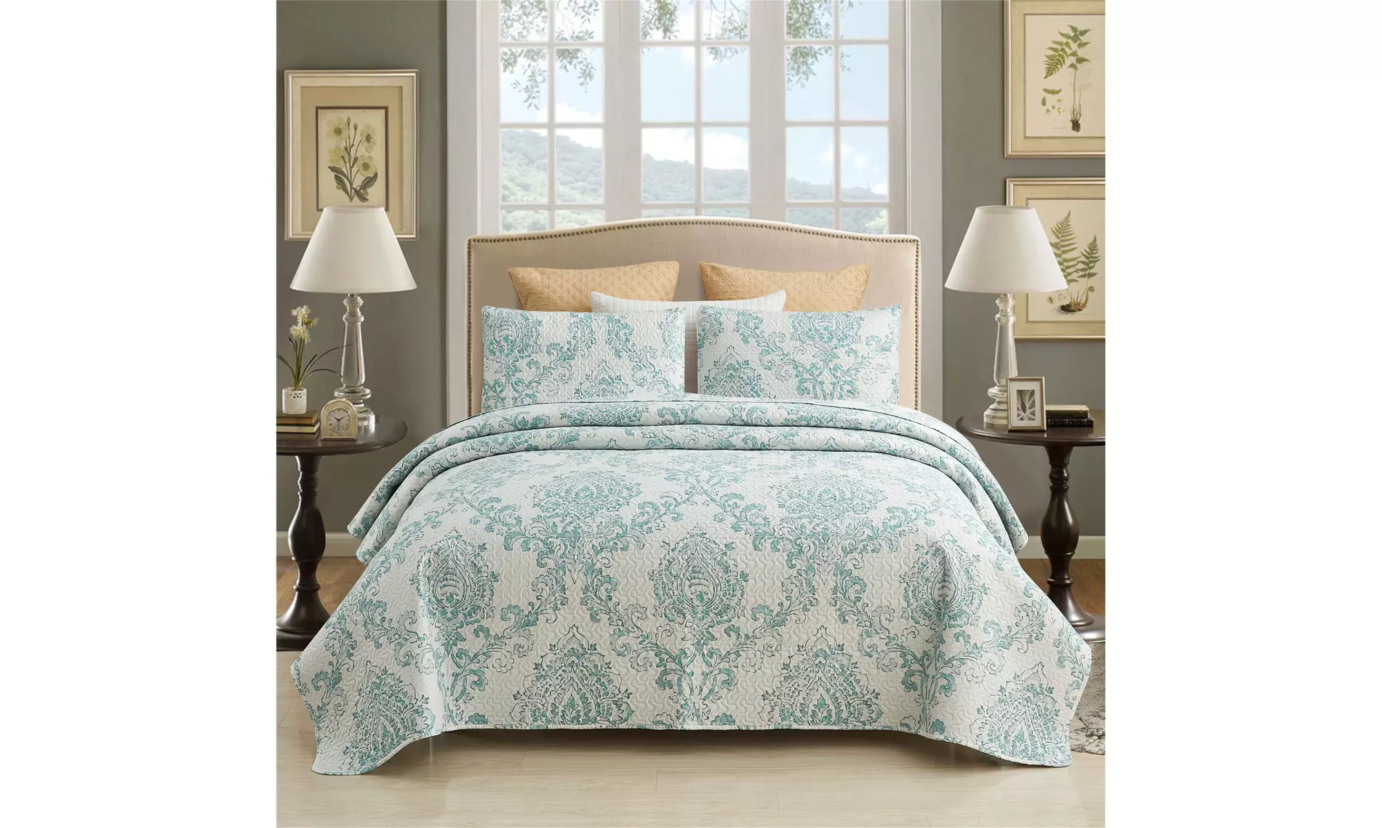 JML 3-Piece Reversible Quilt Set,Home Collection Printed Bedspread With 2 Shams