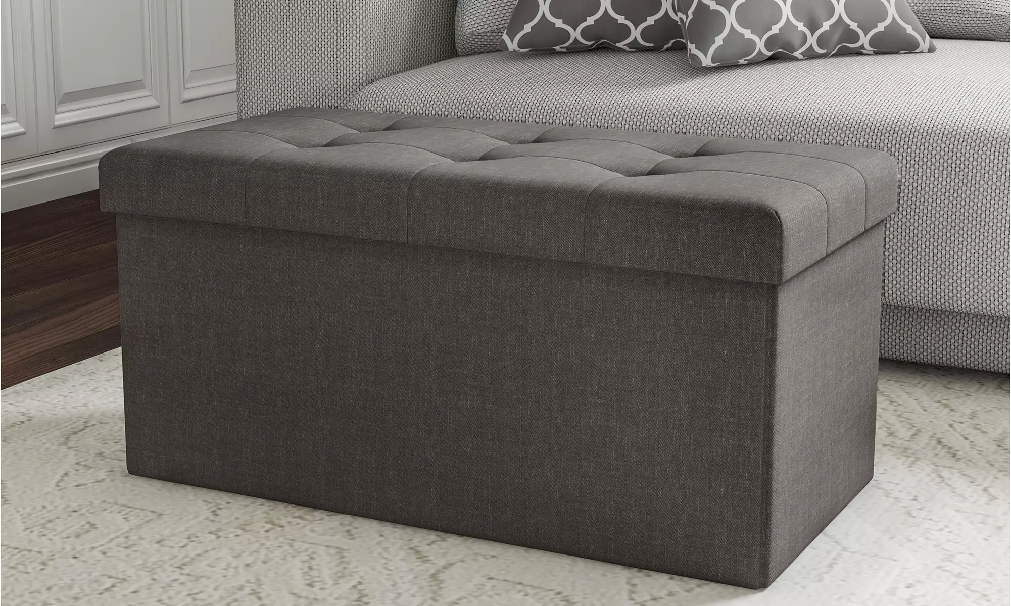 Folding Storage Bench Ottoman - 30 Inch Foam Padded Bin-Organizer - Primary Image
