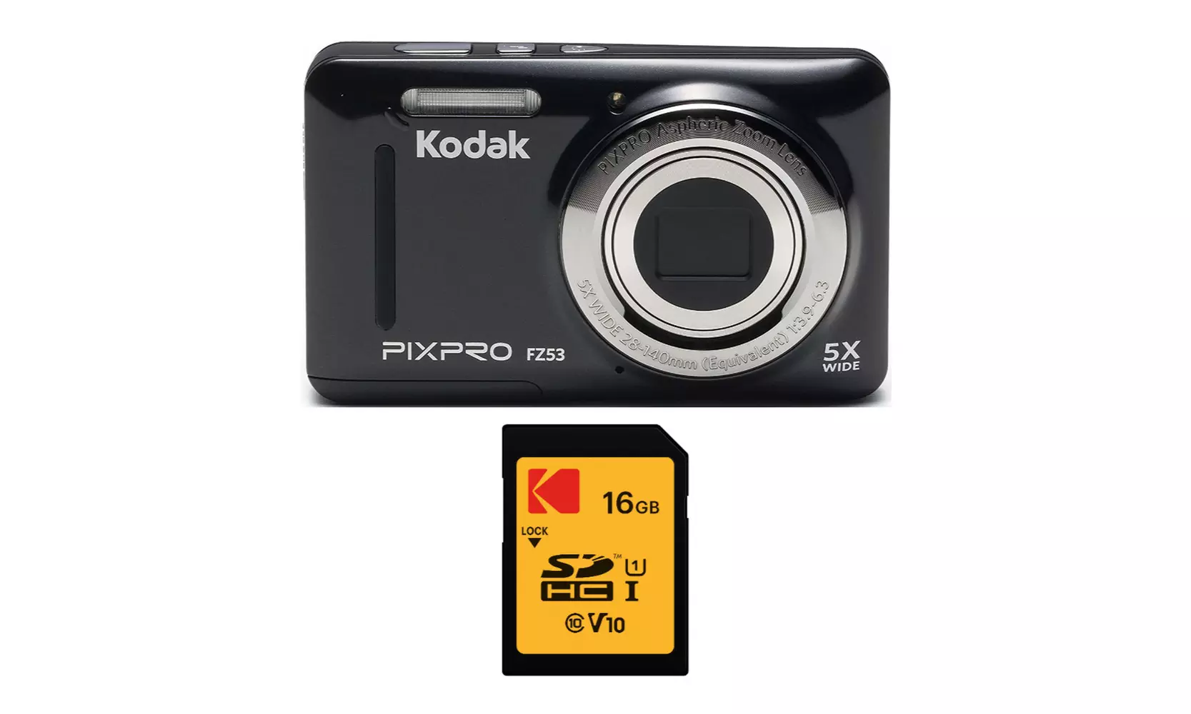 KODAK PIXPRO Friendly Zoom FZ53 Digital Camera (Black) and 16GB SD Card Bundle - Primary Image