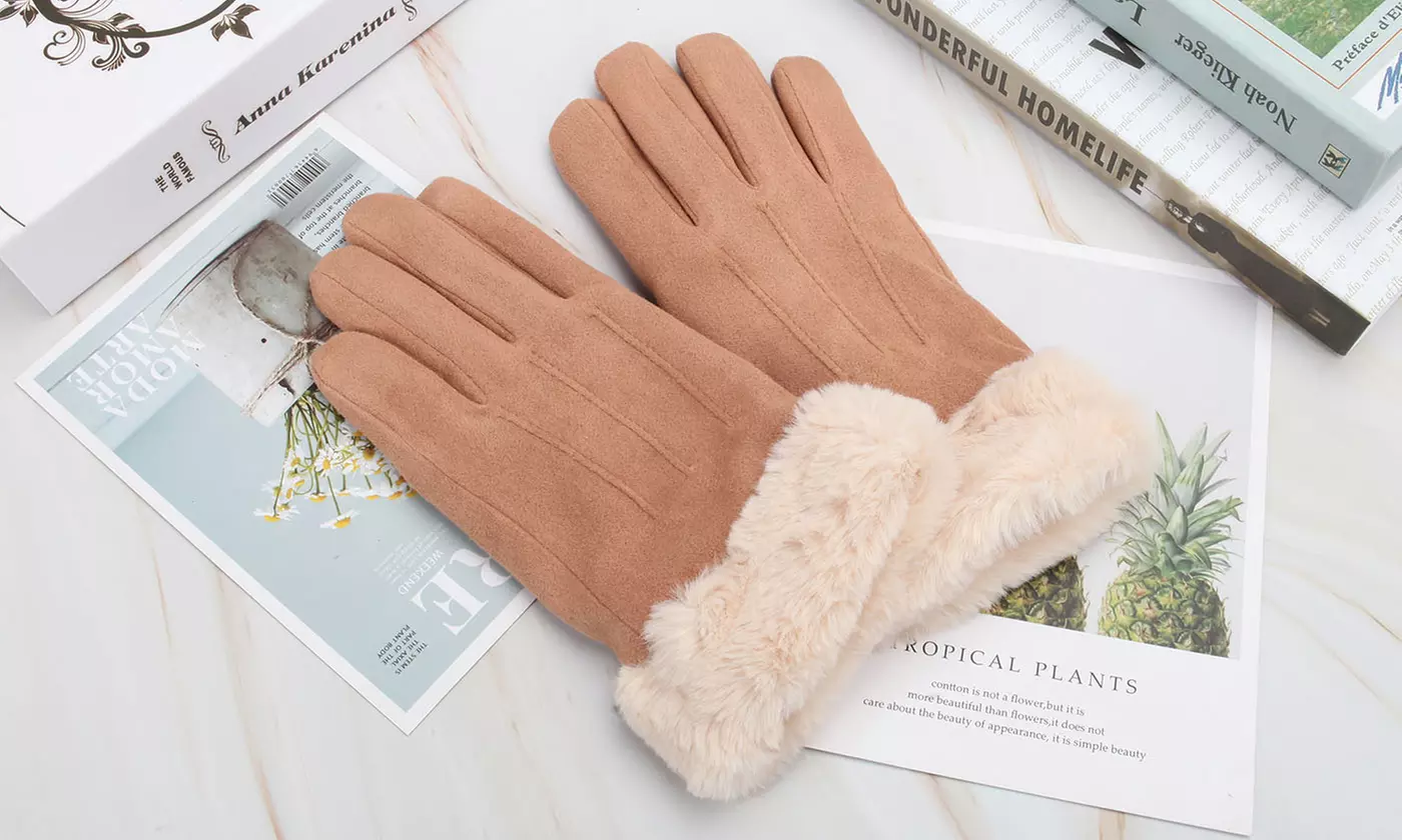 Women Winter Gloves Soft Suede Like Warm Plush Lined Touchscreen Gloves