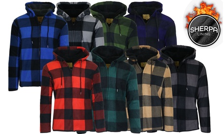 Men'sHeavyweight Sherpa Fleece-Lined Classic & Plaid Hoodies (Sizes S-XL) S Ochre (Plaid)