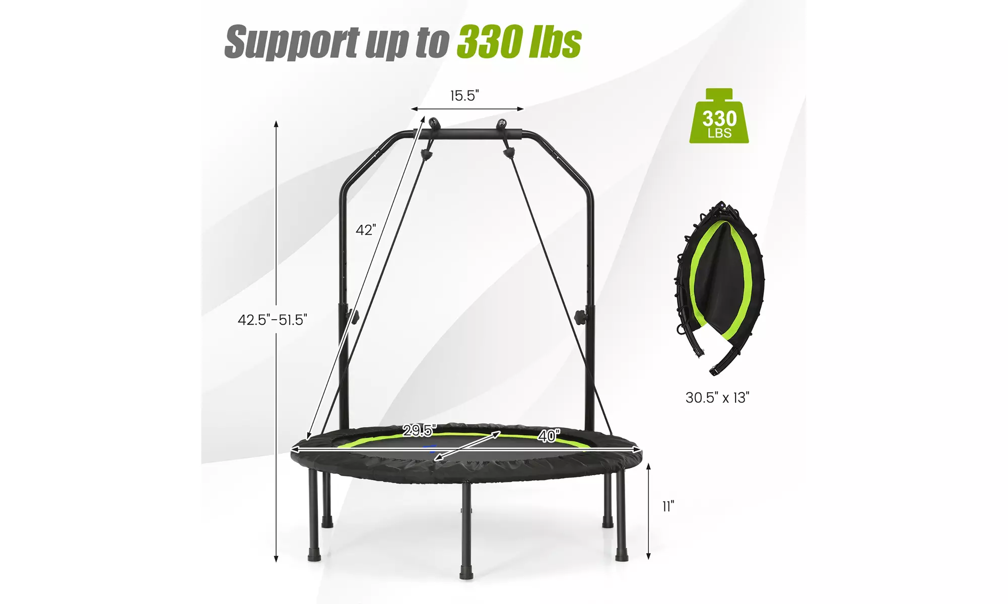 40" Foldable Trampoline Fitness Rebounder w/ Resistance Bands Adjustable Home