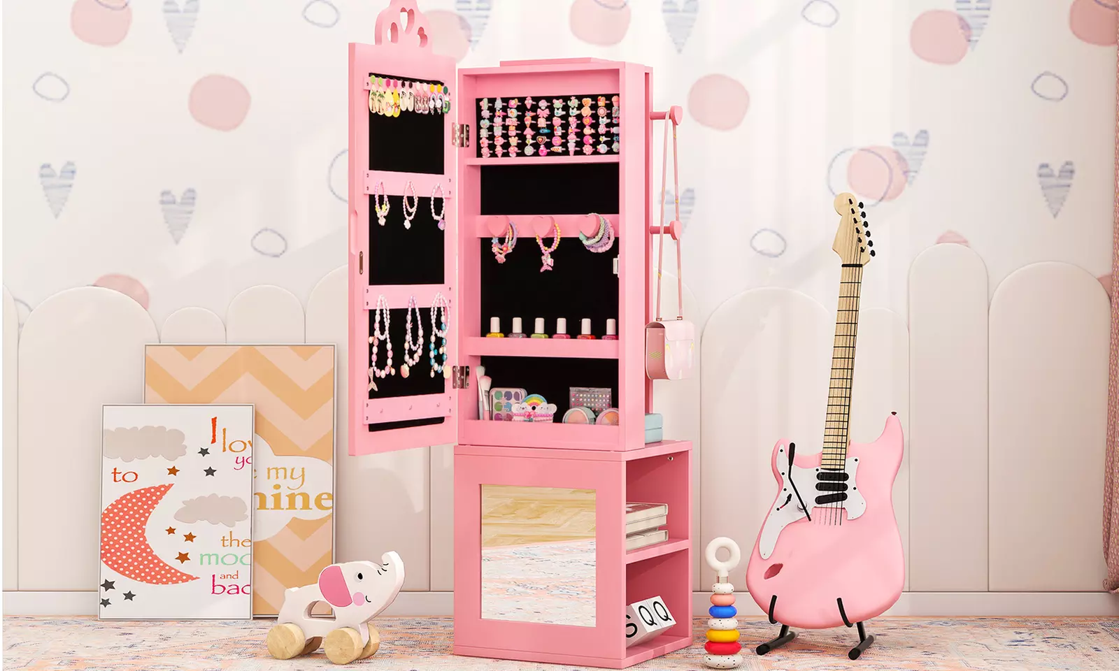 Costway Kids Jewelry Cabinet Standing Children Jewelry Organizer with Mirror