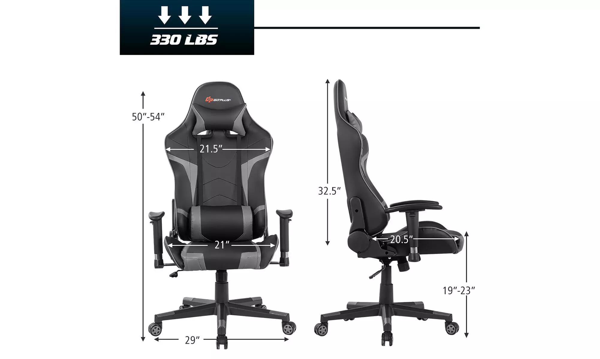 Reclining Massage Gaming Chair with Lumbar Support and Headrest