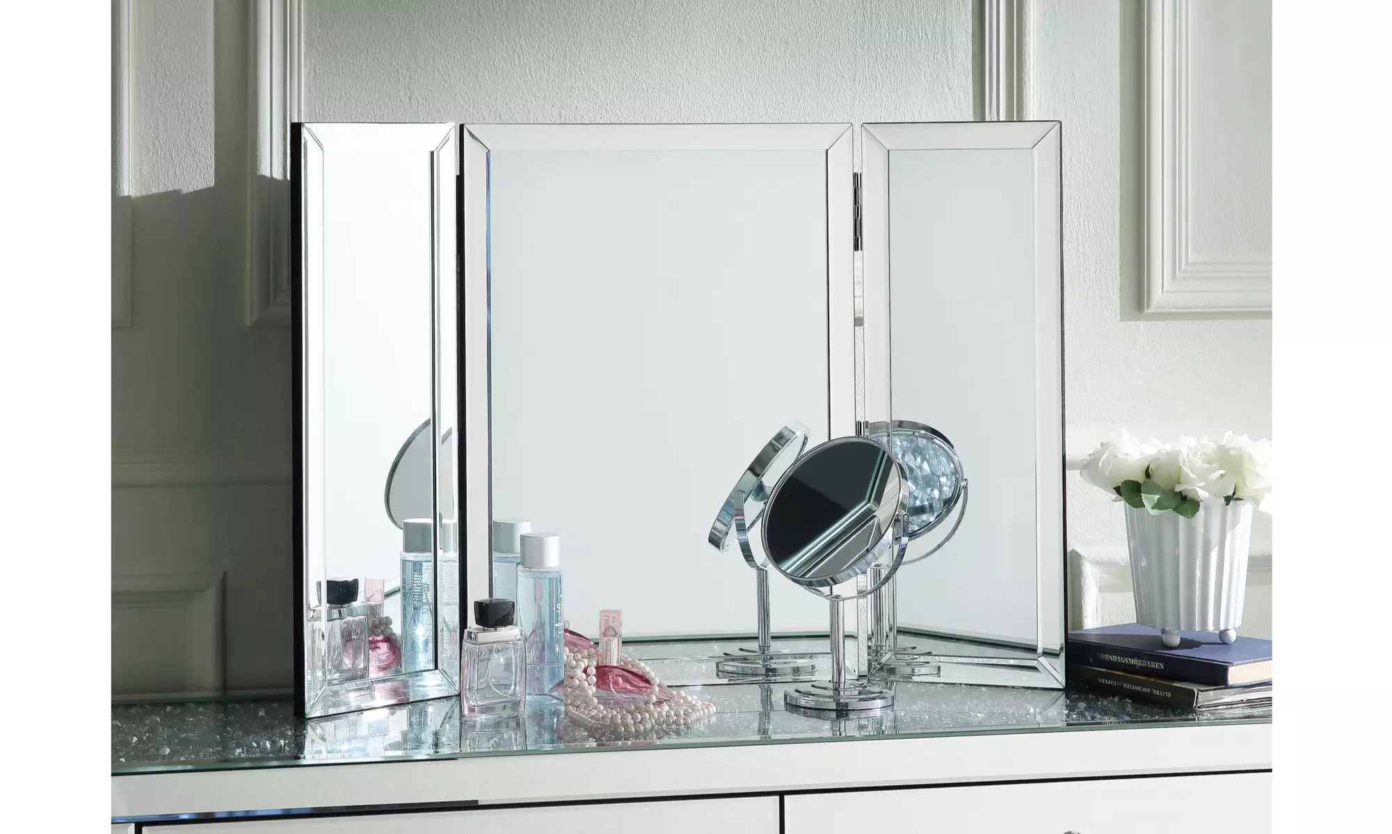 Vera Tabletop Tri-fold Vanity Mirror, Standing or Wall Mounted (Small or Large) - Primary Image