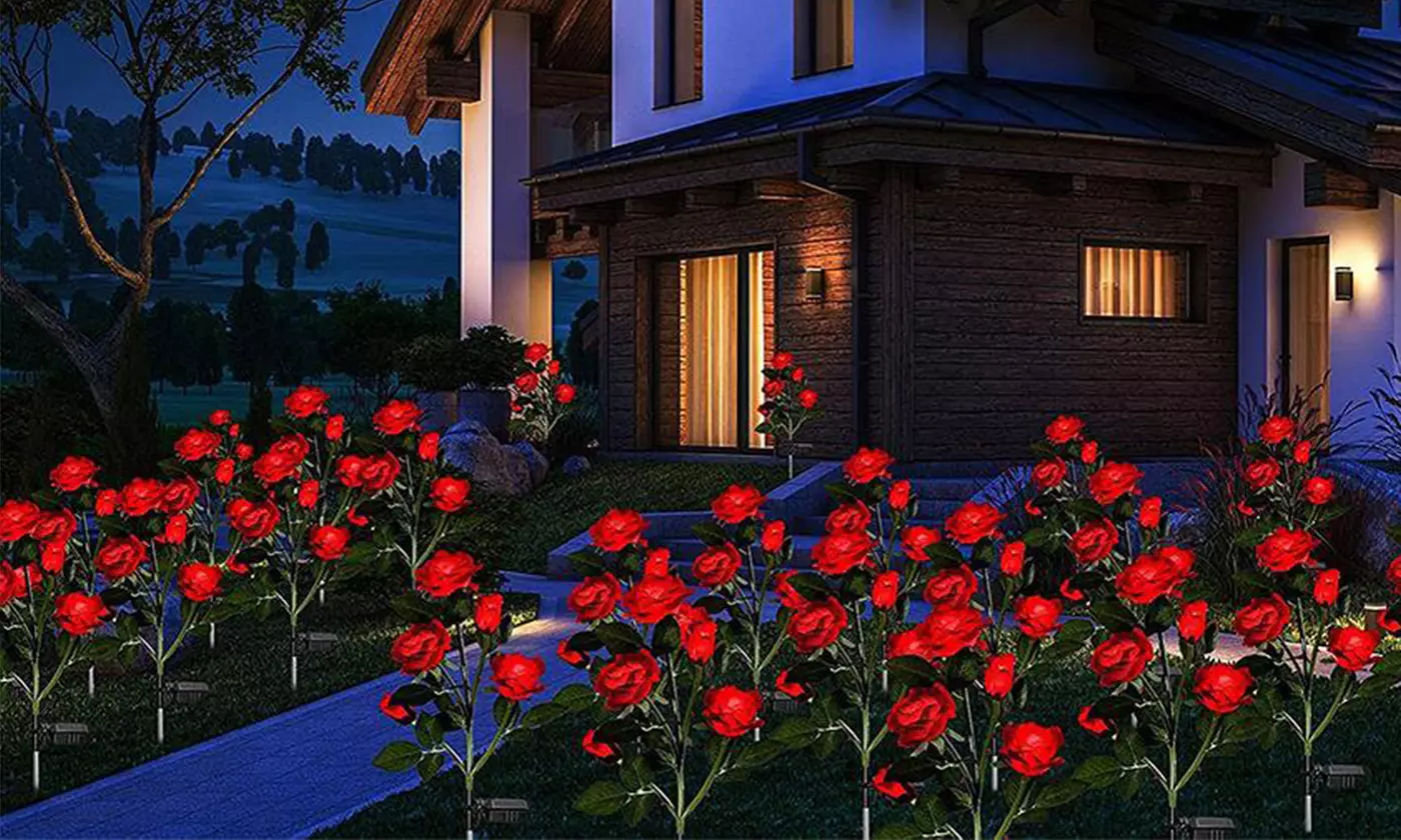 Solar Powered Waterproof Outdoor Solar Garden Stake Lights LED Rose Flowers
