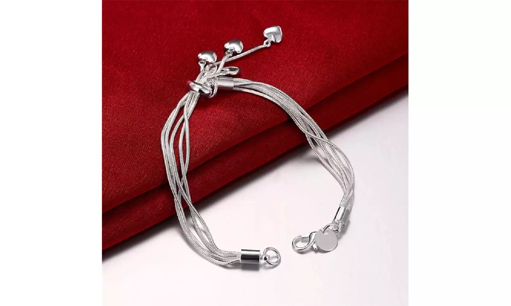 Silver Plated Five Heart Bracelet