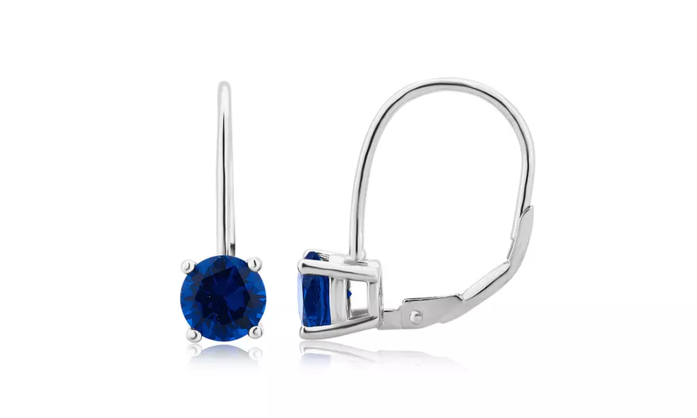 Created Gemstone Leverback Hoop Earring in Sterling Silver - Primary Image