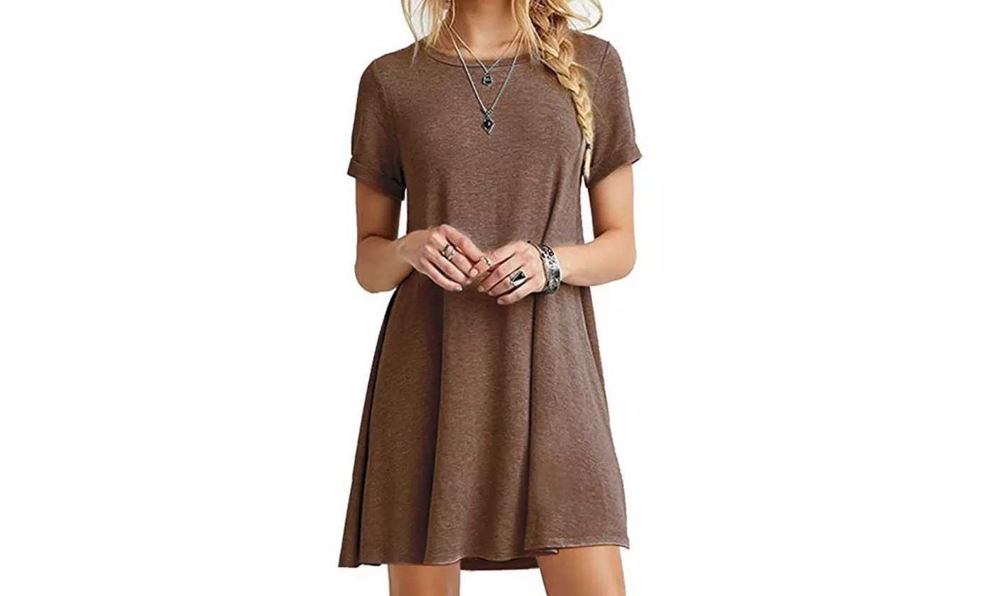 Womens Short Sleeve Sundresses Casual Swing T Shirt Tunic Dress