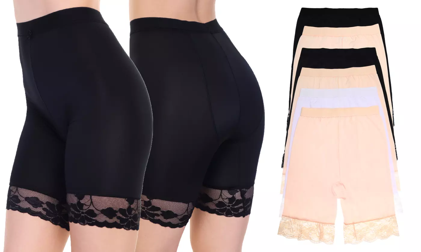 Satin High-Waist Safety Underpants Liner Slip with Lace Accent S-5X, 3 or 6 Pack