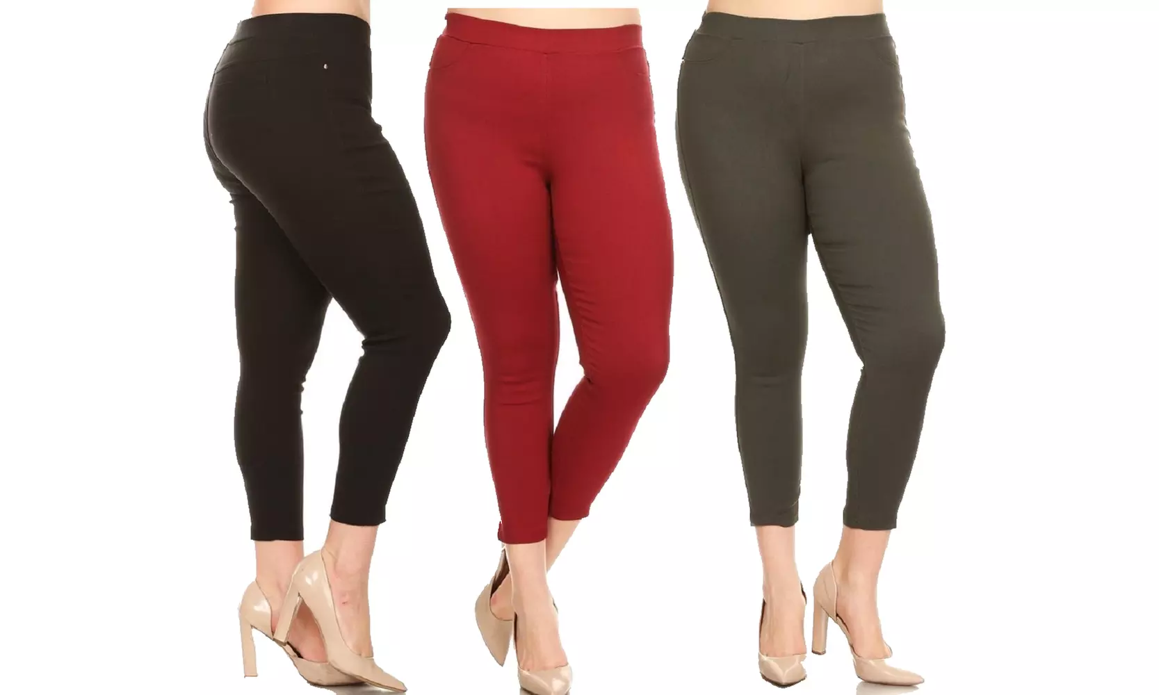 Women's High Waist Pull-On Stretchy Skinny Jeggings (3-Pack) With Plus Size