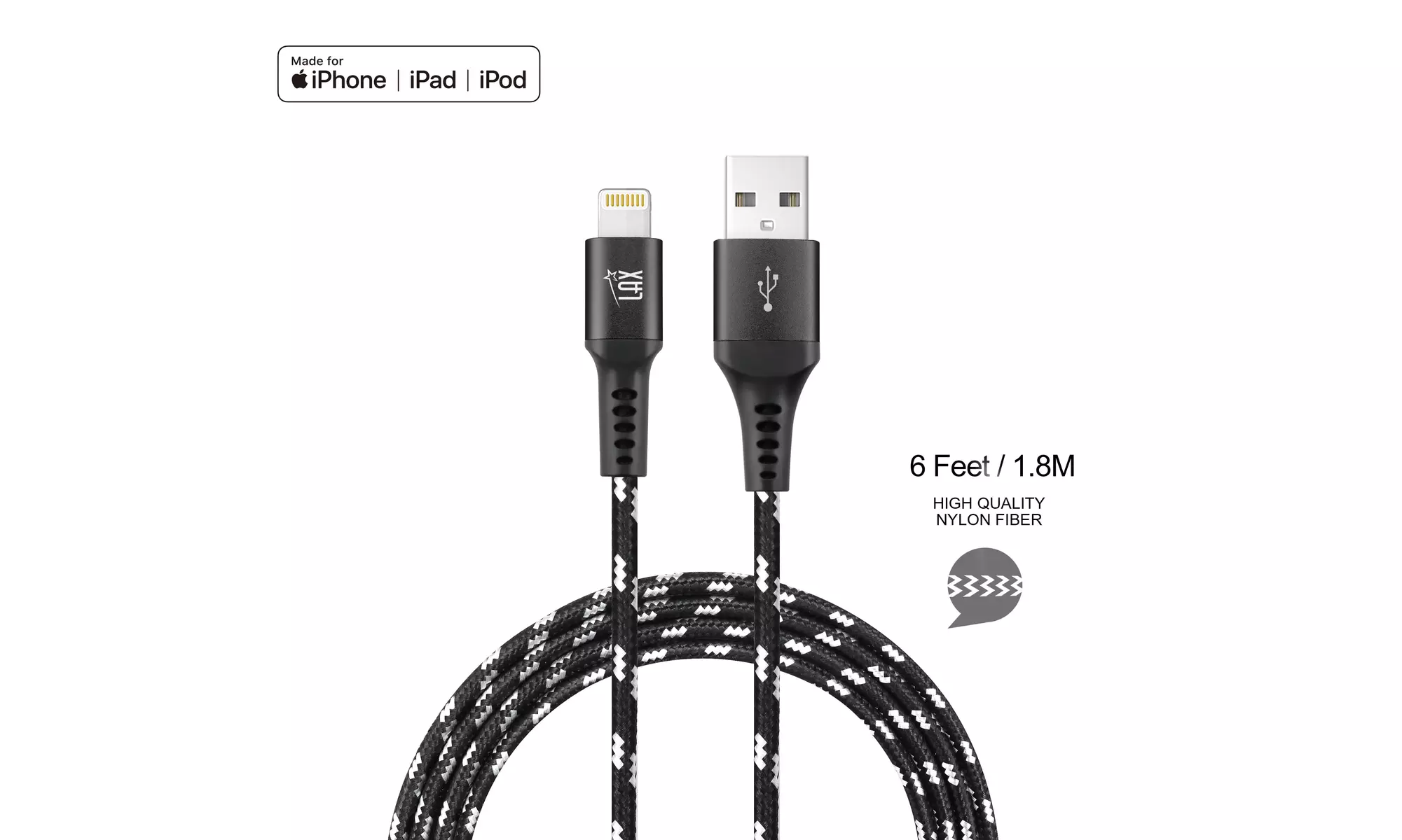 LAX Apple Certified Braided Lightning Cable for iPhone and iPad