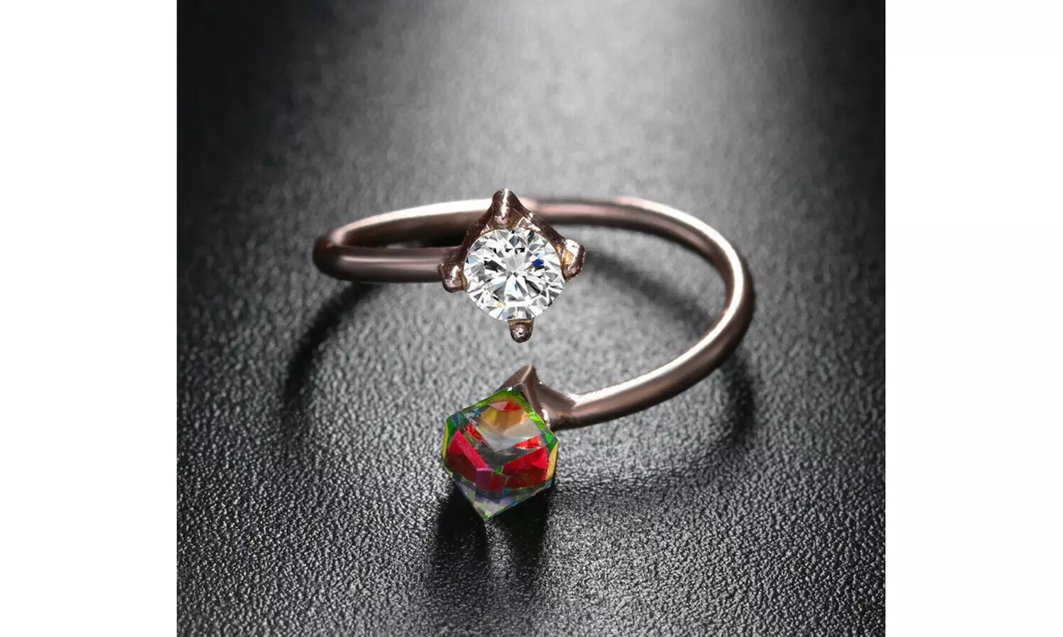 Mystic Topaz Cube Rose Gold Adjustable Ring - Primary Image