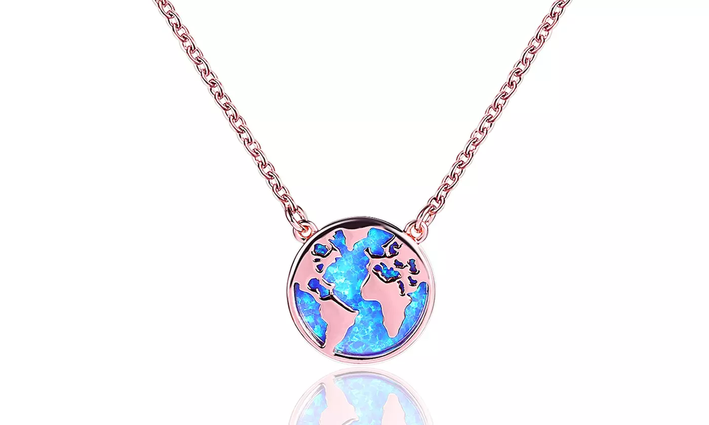Green Mossy Opal World Map Necklace, Minimalist Globe Necklace By Peermont - Primary Image