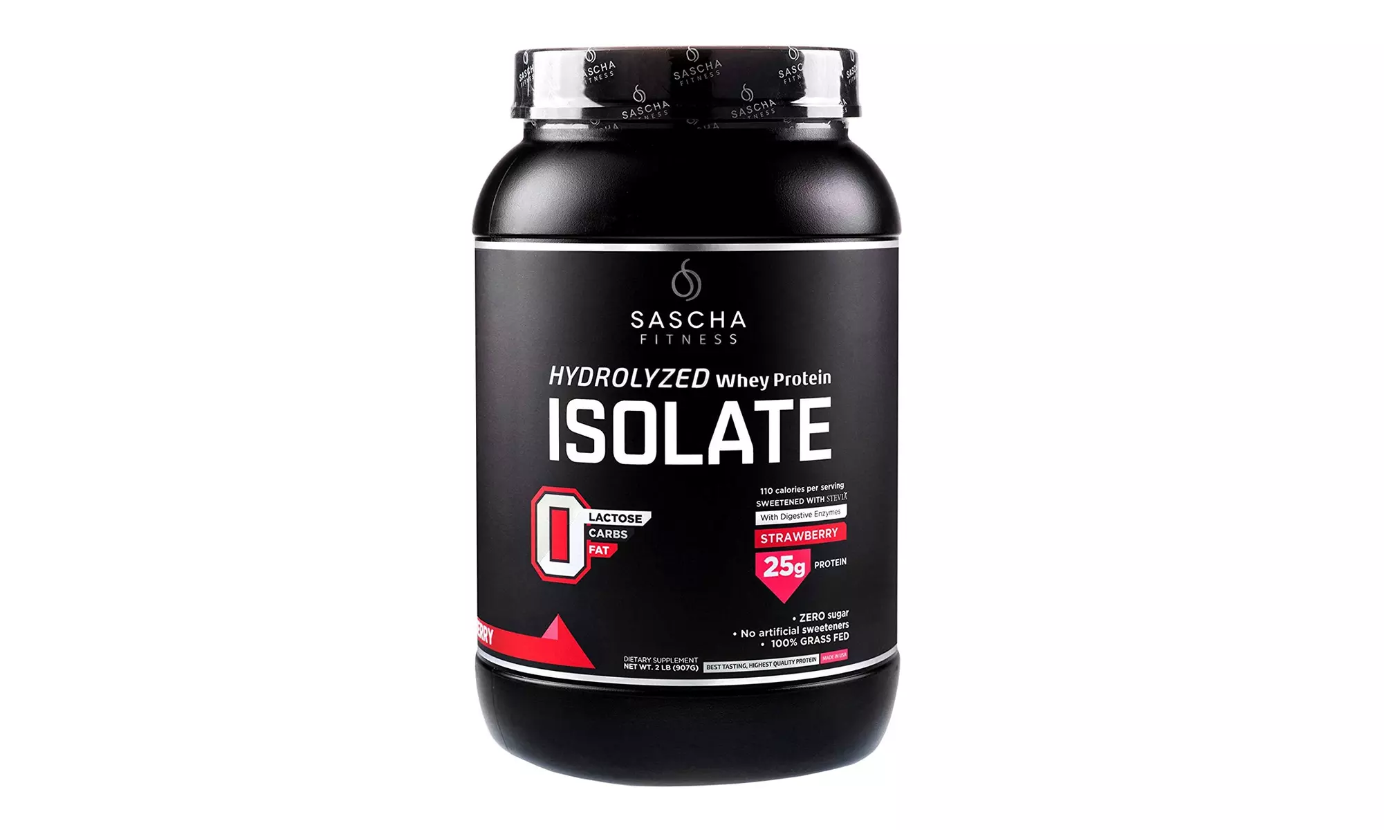 Sascha Fitness Hydrolyzed Whey Protein Isolate 100% Grass-Fed, Strawberry, 2 lbs - Primary Image