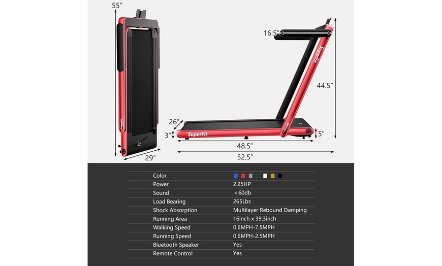 Image 31: Superfit 2.25HP 2 in 1 Folding Treadmill Speaker Home Gym