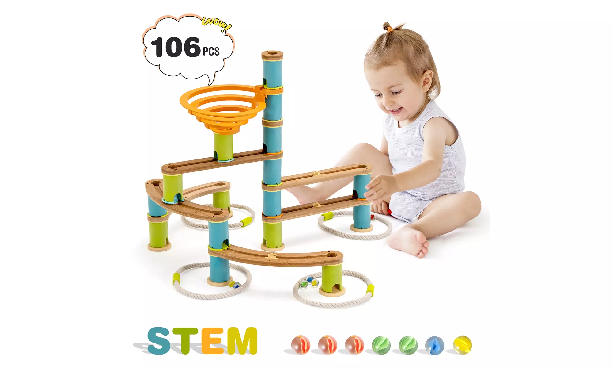 Costway Wooden Marble Run Construction 111PCS STEM Educational Learning Toys
