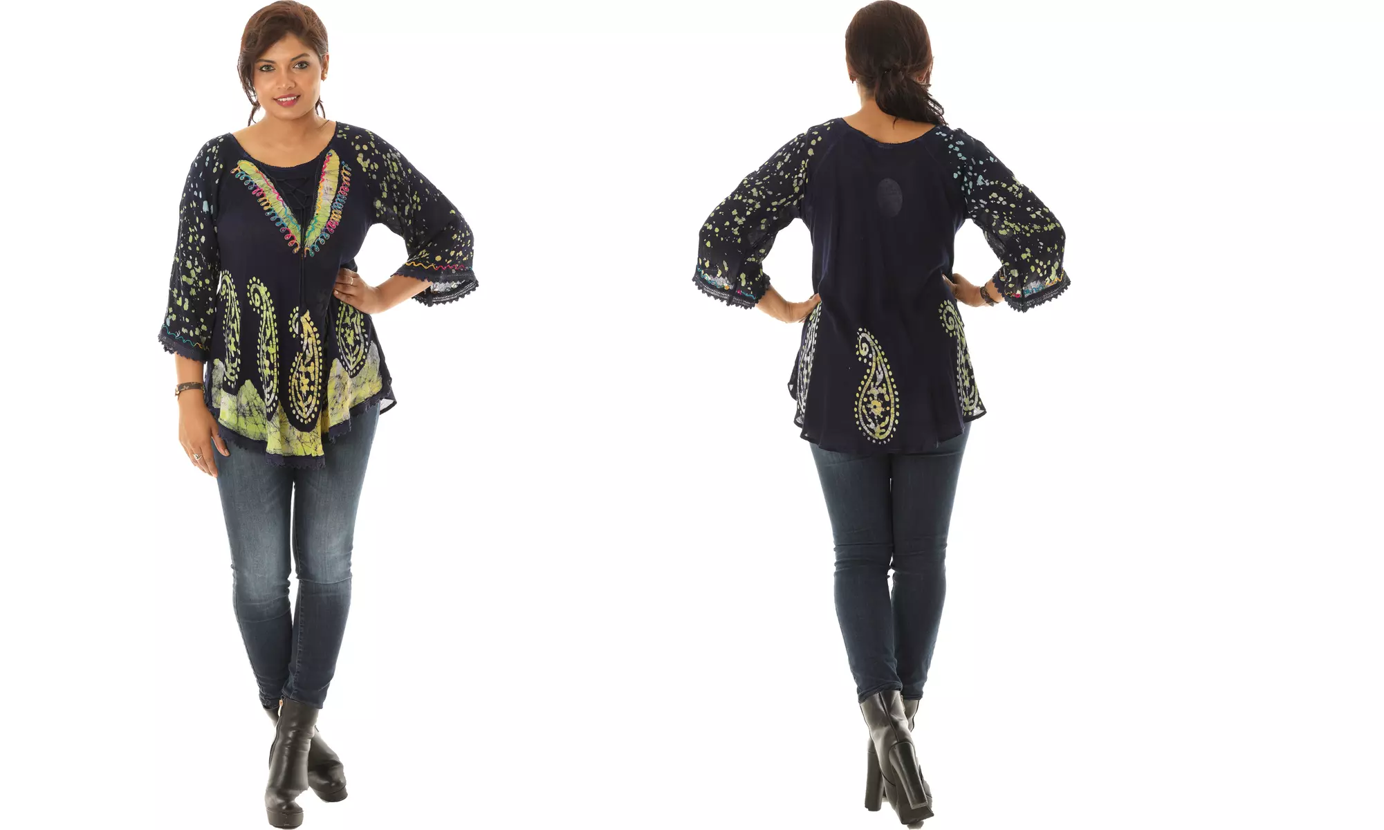 Women's Tie-Dye Embroidered Blouse Top (Also In Plus Size)