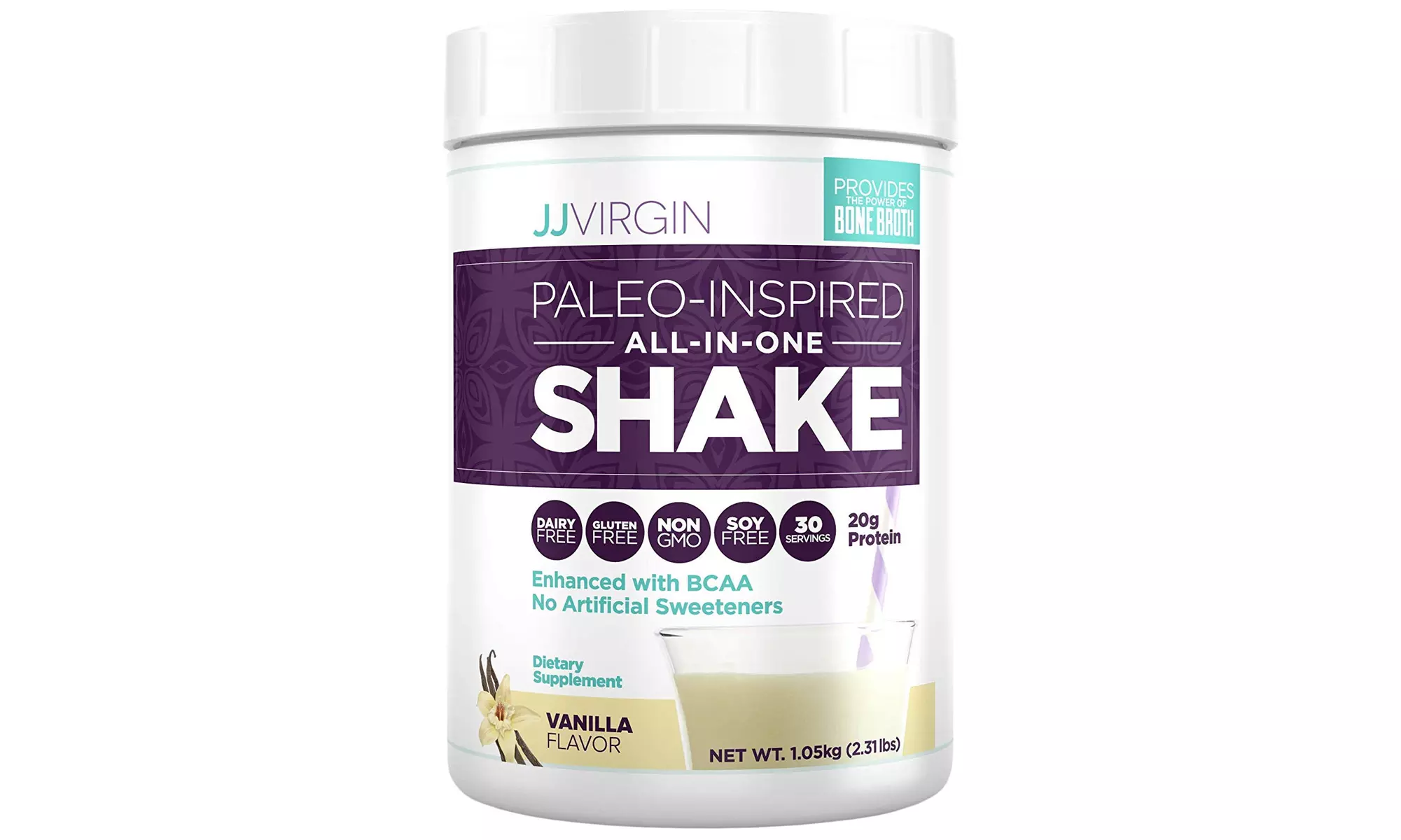 JJ Virgin Paleo-Inspired All-in-One Shake Protein Powder, Vanilla, 2.31lbs - Primary Image