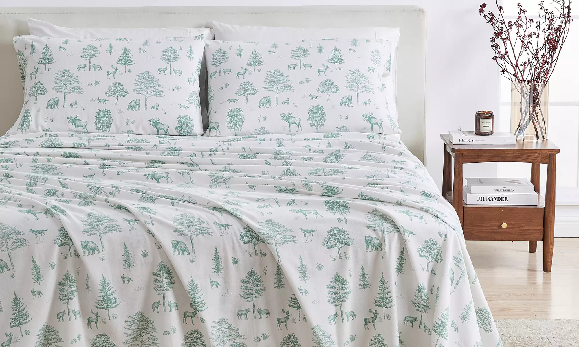 Nature Print Turkish Cotton Flannel Sheet Set