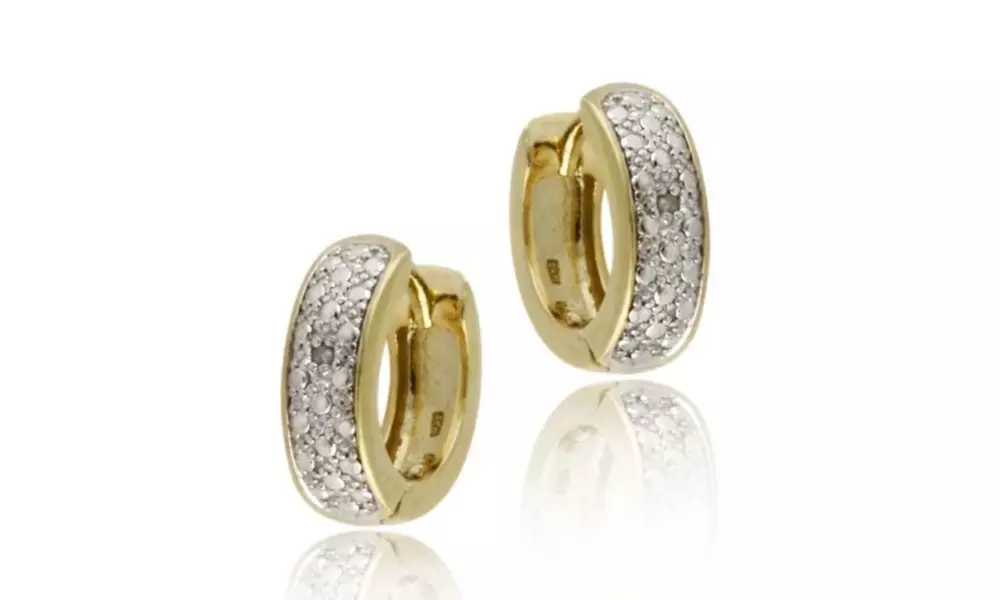 18K Gold over Sterling Silver Diamond Accent Huggies Hoop Earrings - Second Medium