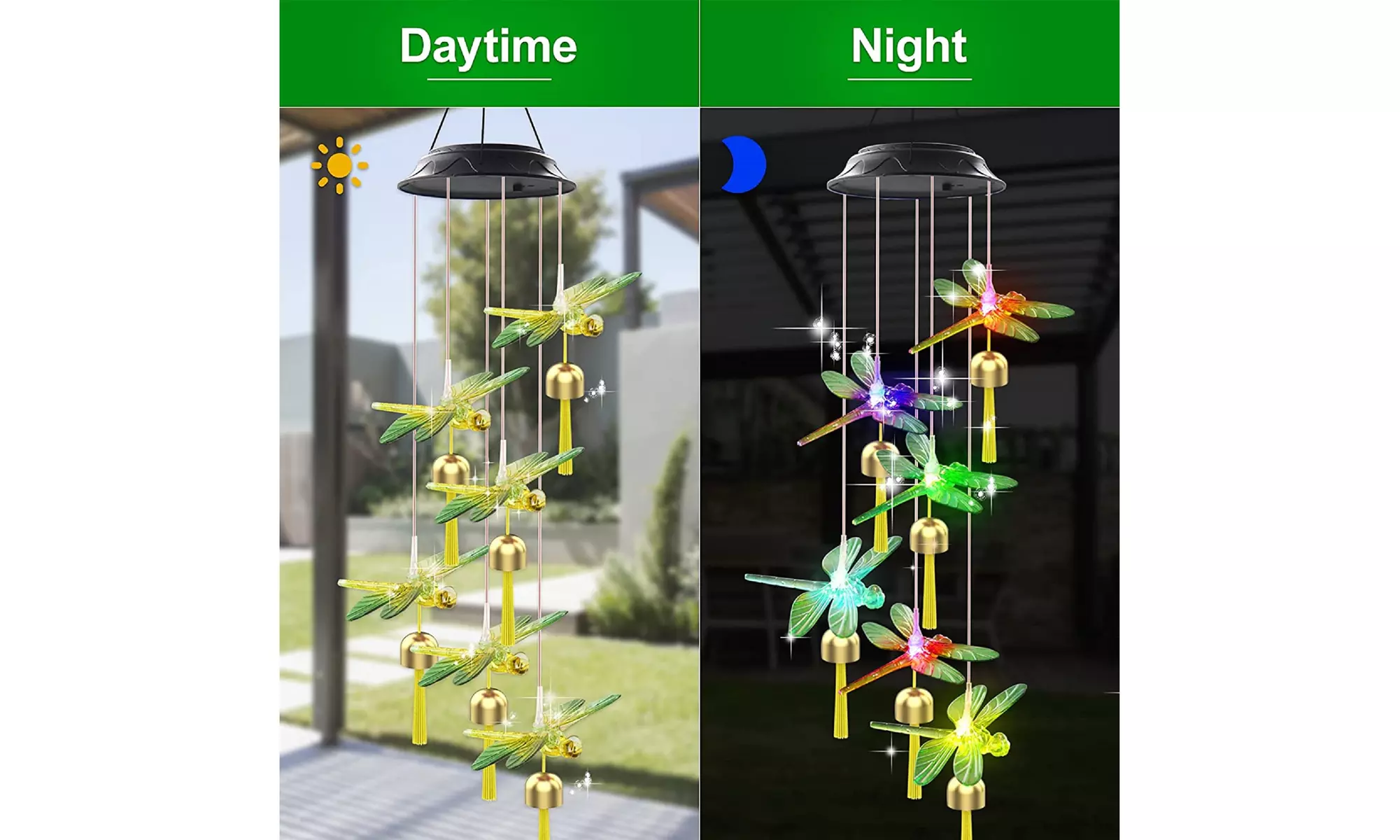 Large LED Solar Wind Chime Lights Color-Changing Outdoor Hanging Decor Bells