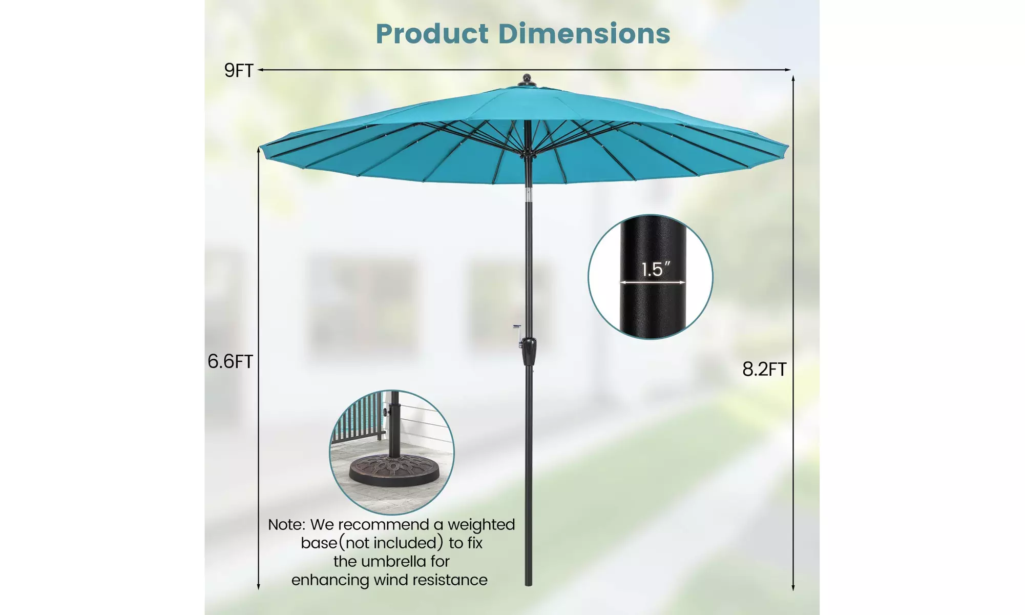Costway 9 FT Round Patio Umbrella with Push Button Tilt & Crank Handle