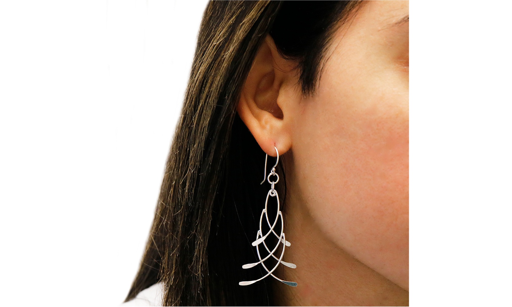 Sterling Silver Layered Knife Drop Earrings