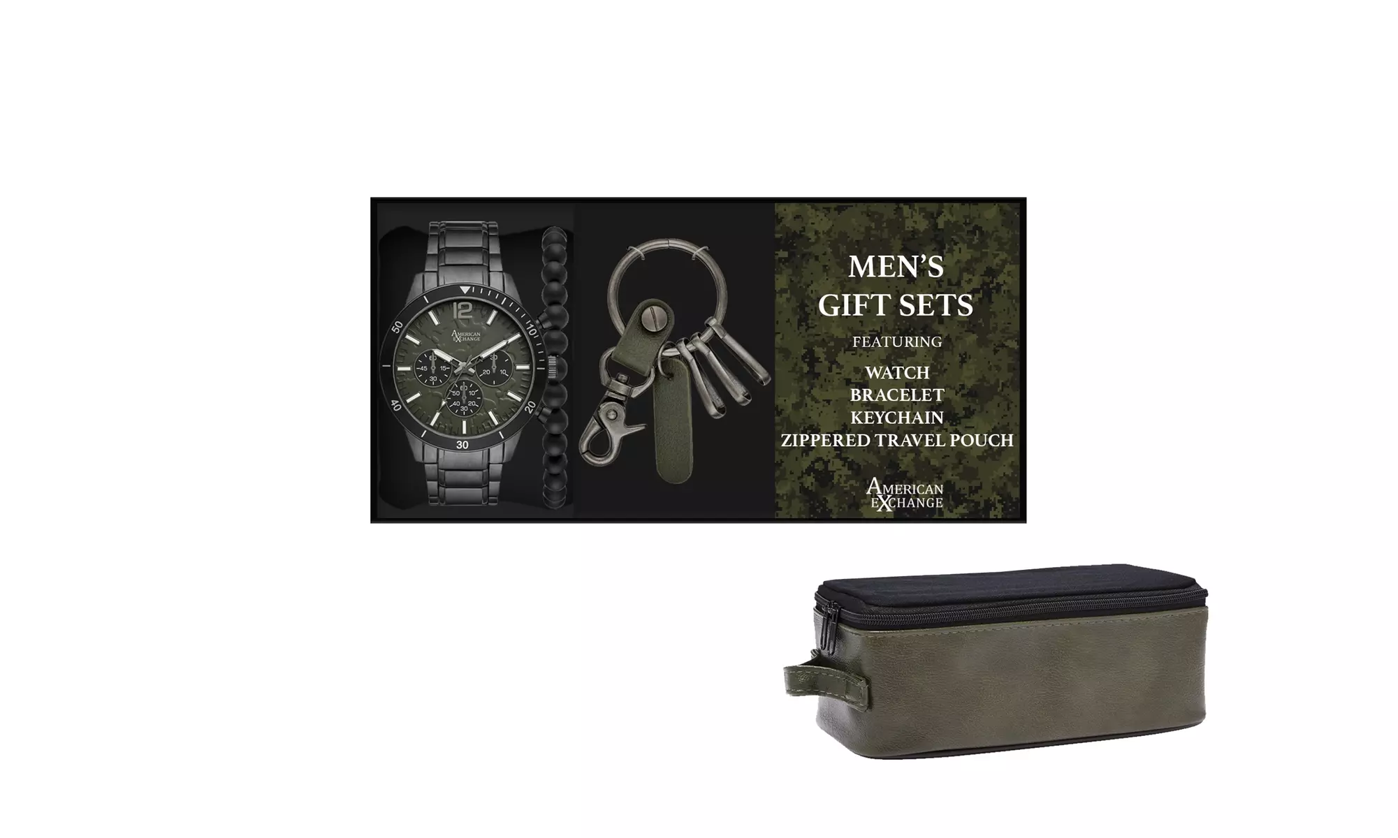 American Exchange Men's Quartz Watch And Keychain With Zippered Pouch - Primary Image