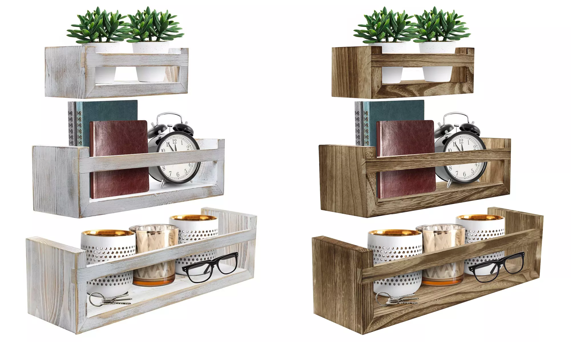 Sorbus Floating Shelves, Rustic Wood Hanging Wall Shelf Décor w/ Crossbar - 3 Pk - Primary Image