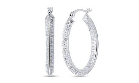 925 Sterling Silver Greek Key Pattern 30MM Round Hoop Earrings For Women Silver Sterling Silver