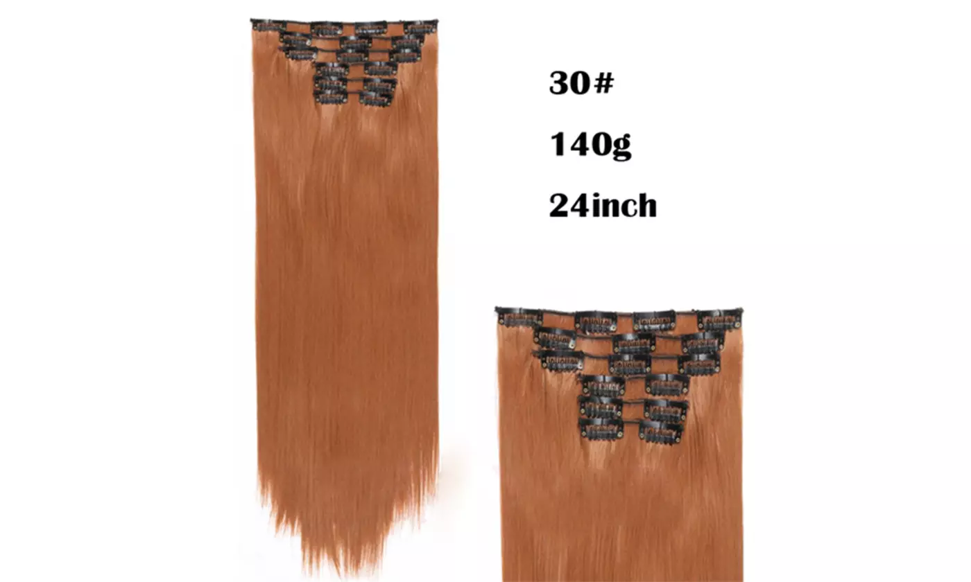 16 clips Long Straight Synthetic Hair Extensions Clips High Temperature Fiber