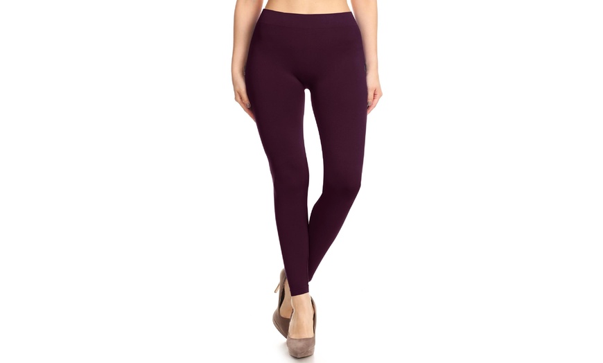 Image 45: Plus size,Solid Color Basic Soft Comfy Elastic Waistband High Waist Leggings
