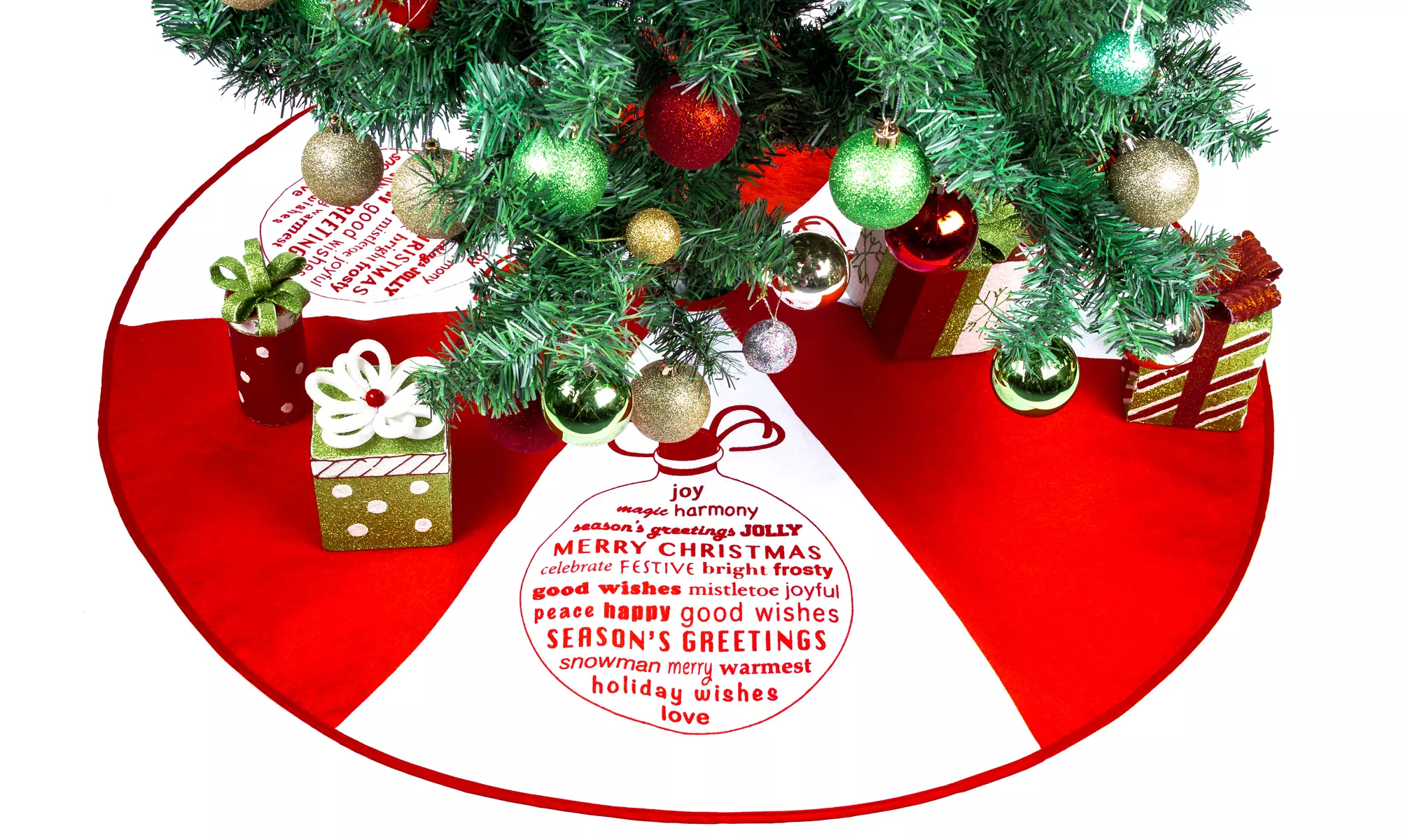 Merry & Bright Holiday Christmas Tree Skirts with Festive Design
