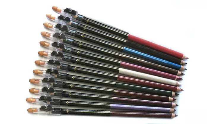 Waterproof Eyeliner and Eyeshadow Liner Pencil - Assorted Colors (12-Pack) - Second Medium