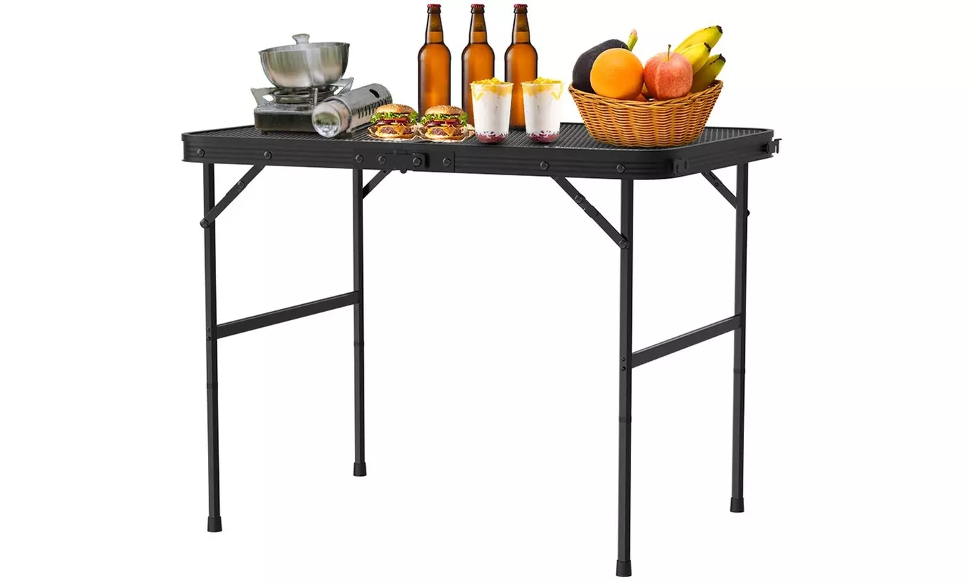  LakeForest Portable Aluminum Folding Camping Table and Grill Stand