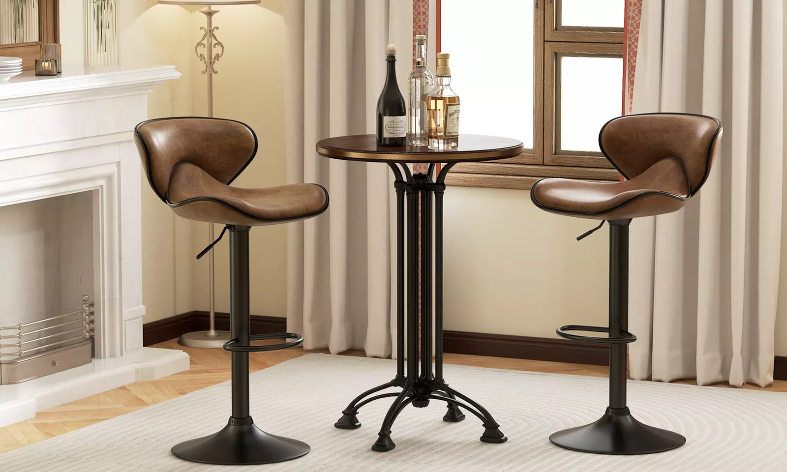  Costway Set of 2 Adjustable Swivel Bar Stools Retro Brown - Primary Image