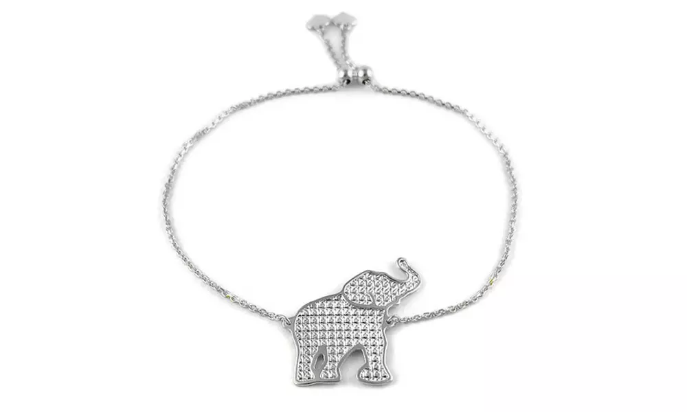 Italian Solid Sterling Silver 9" adjustable Elephant Bracelet - Primary Image