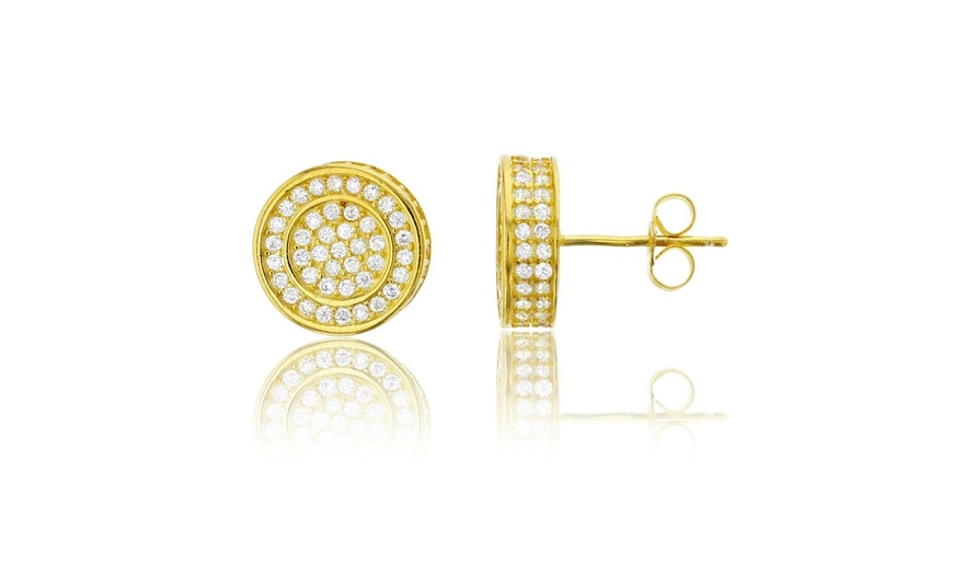 Image 7: Certified Jewelry Men's 14K Gold and Sterling Silver Square Lab Diamond Earrings