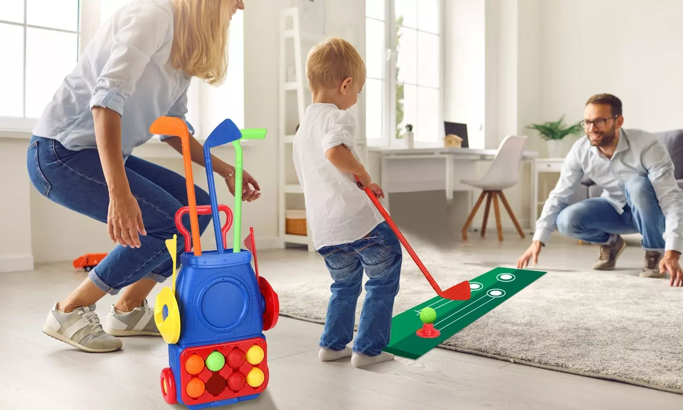 iMounTEK Golf Set for Kids with Pull Cart, Clubs, Balls, and Holes 