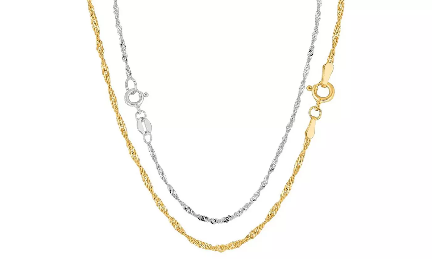 10k Solid Yellow Or White Gold 2.0 MM Diamond Cut Singapore Chain Necklace  - Primary Image