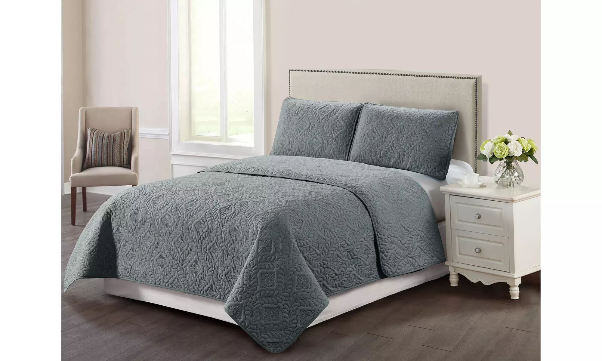 Brielle Solid Embossed Quilt Sets (3-Piece) - Primary Image