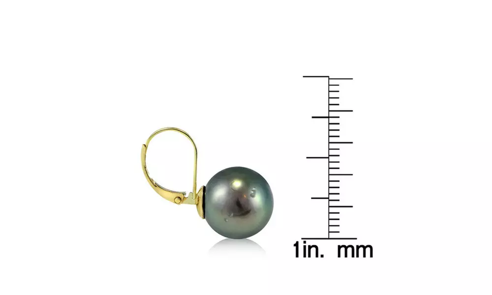 14K Yellow Gold Tahitian Cultured Pearl 11mm Leverback Earrings - Second Medium