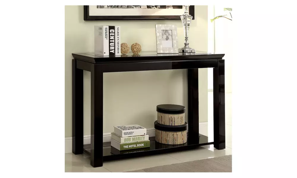 Sharla Black High Gloss Glass Top Contemporary Side Table - Primary Image