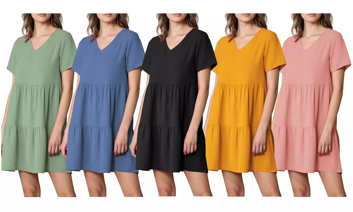 Made By Johnny Casual Flowy Swing Shift Short Sleeve Tiered Dress