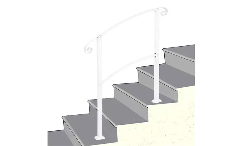 Outdoor 1-3 Steps Adjustable Wrought Iron Handrails Matte Black - Second Medium