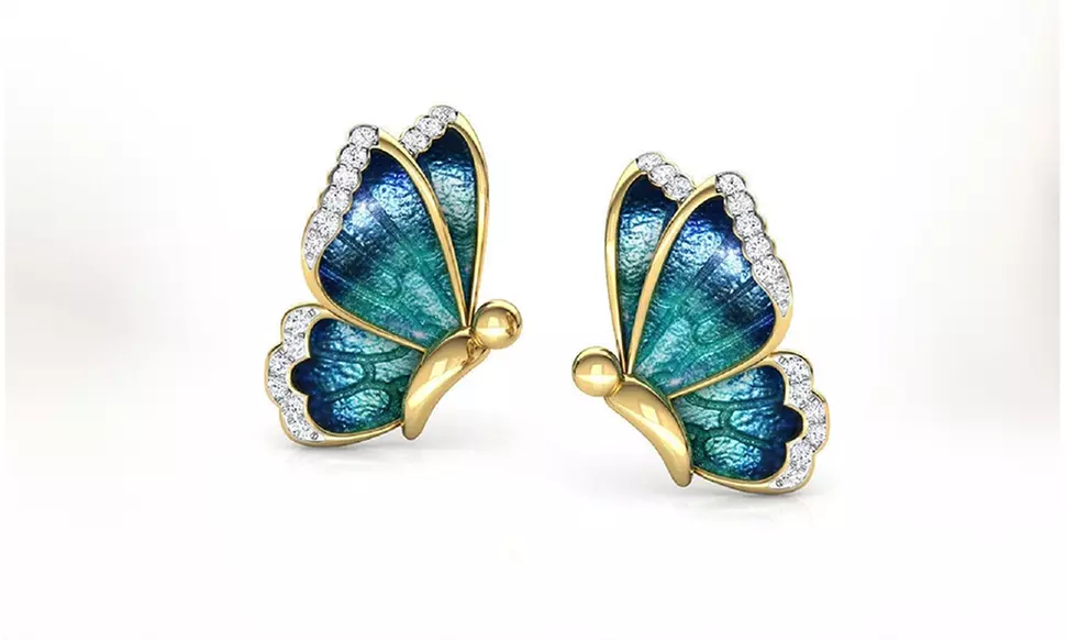 18K Gold Plated Faux Pearl and Crystal Butterfly Stud Earring or Ring